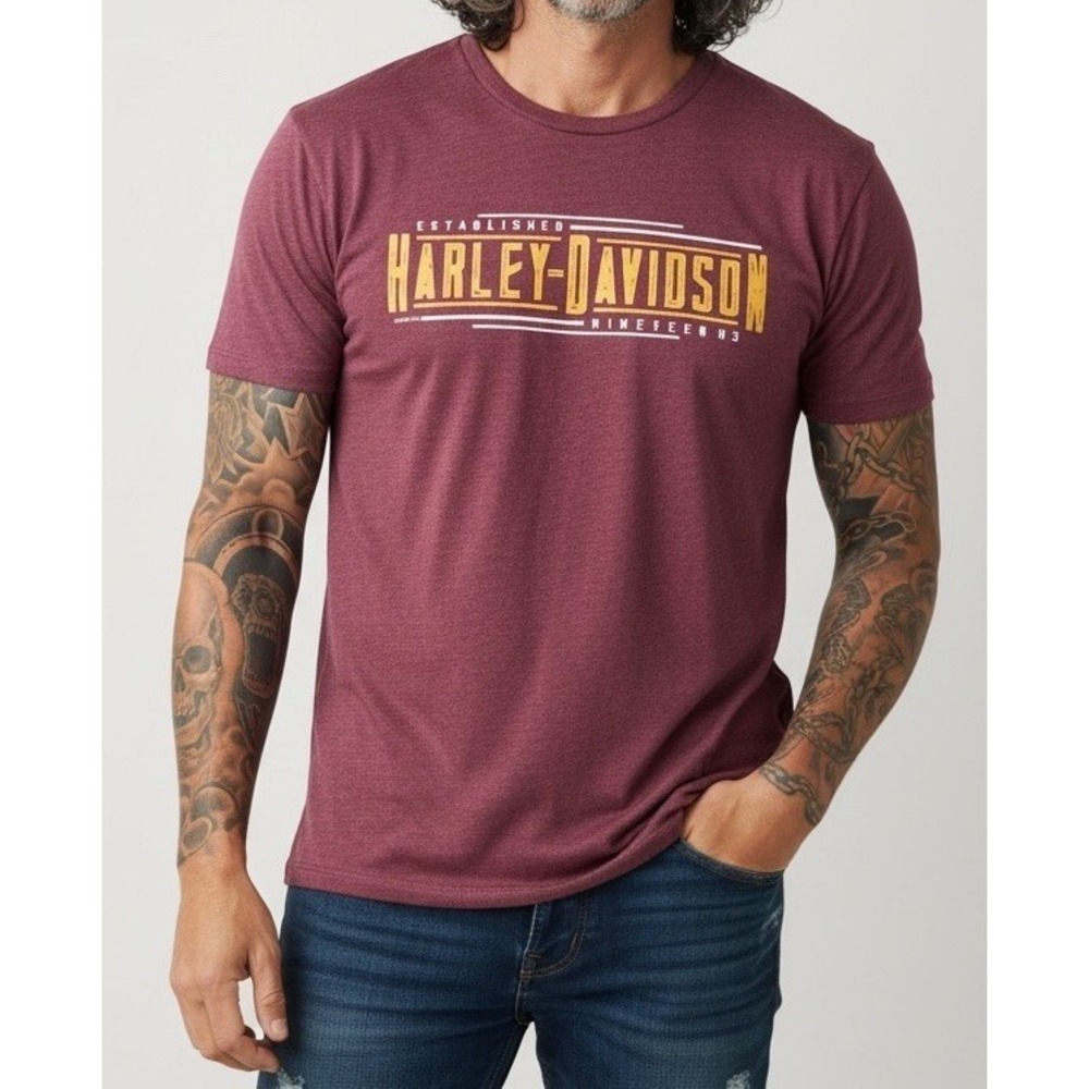 HARLEY-DAVIDSON XXL Lakeland FL Dealer T Shirt Heather Burgundy Motorcycle 2023